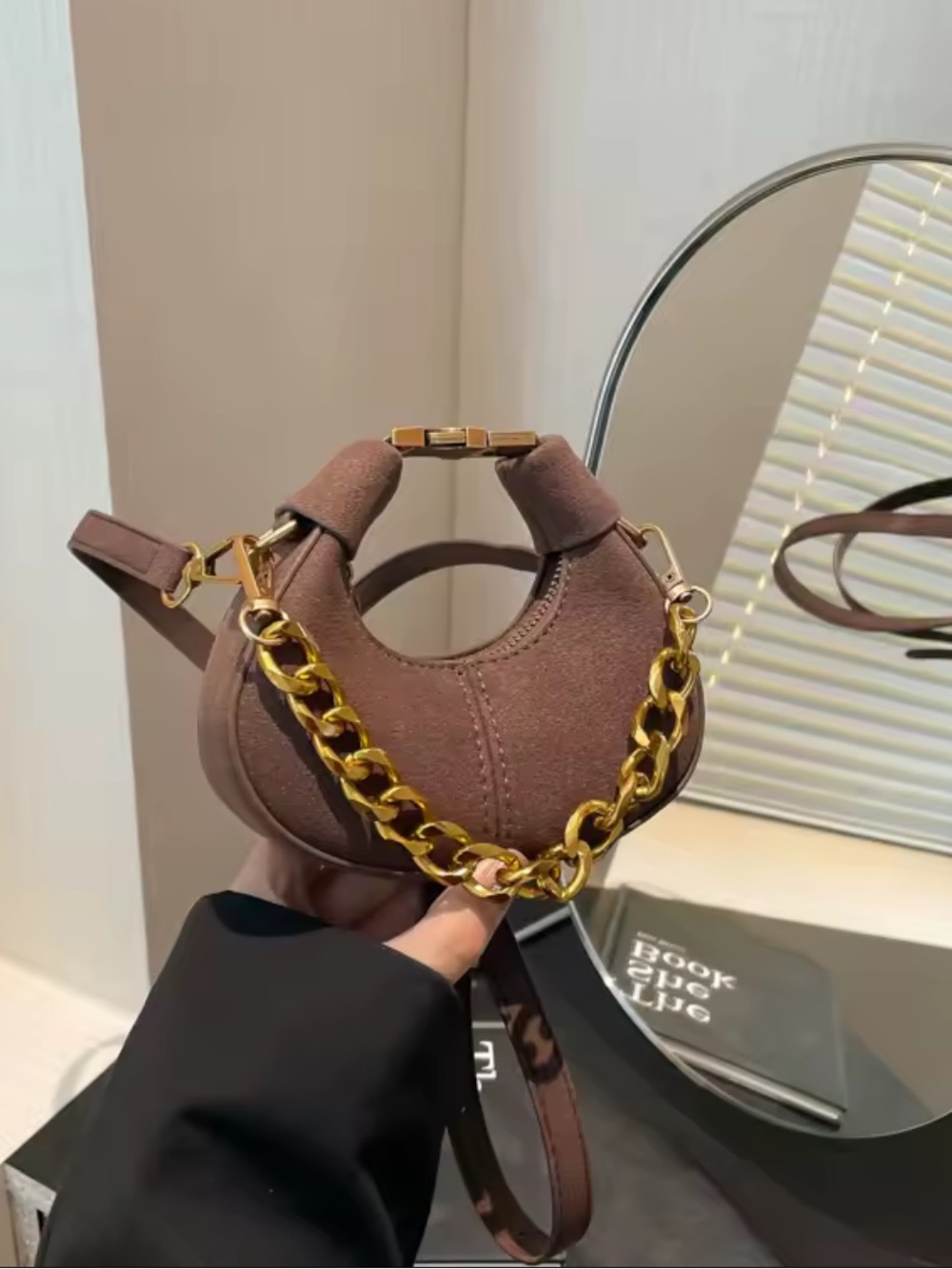 Target Brown Mini Shoulder Bag with Gold Chain
